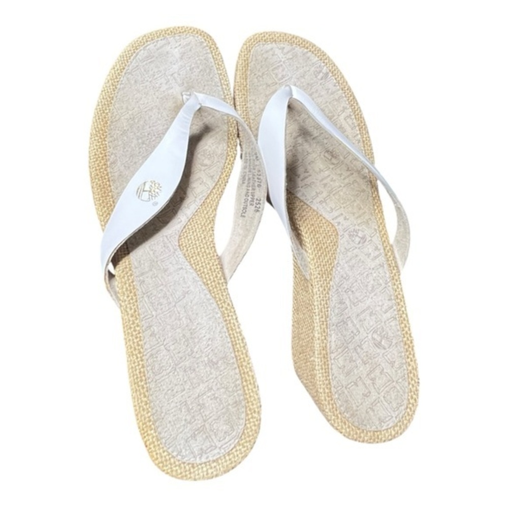 Timberland Hempstead Wedge White and Tan Leather Sandals Size 9M